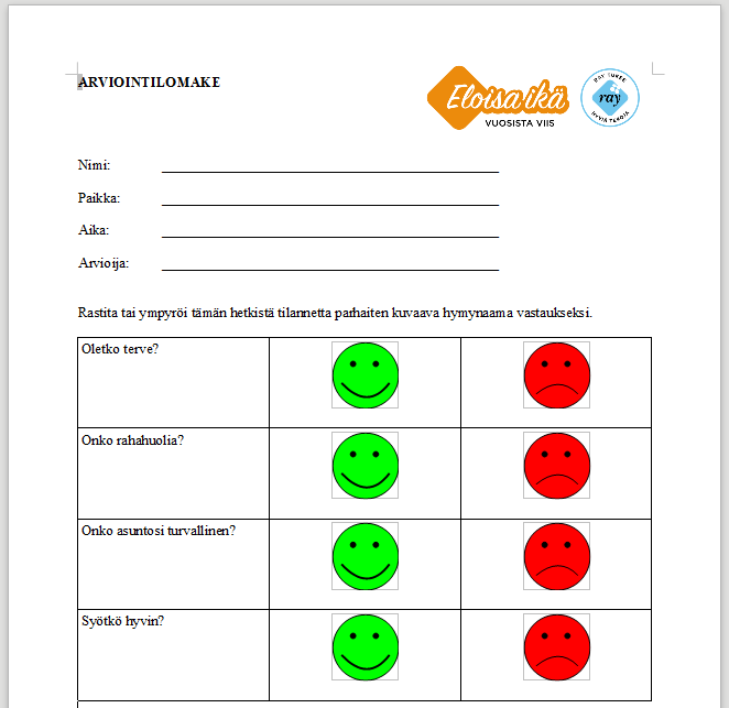 Kuvakaappaus arviointilomakkeen luomisesta Libreoffice ohjelmassa
